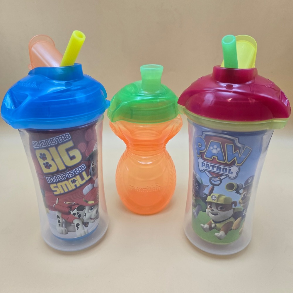 Munchkin Paw Patrol Sippy Cup Set 3pc Insulated Straw Bottle Orange Trainer Cup